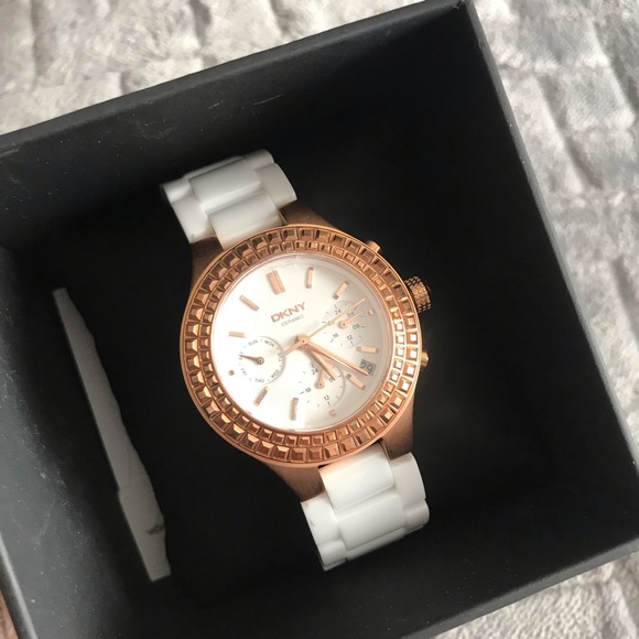 Dkny Accessories - White Ceramic Watch with Rose Gold Face